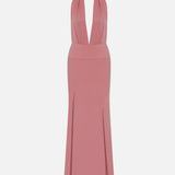 Tyra-V-Neck Satin Maxi Dress With Double Side Slits in Dusty Rose