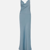 Noemie-Cowl-Neck Open-Back Satin Maxi Dress in Turqouise