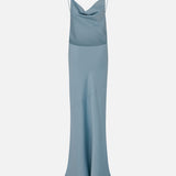 Noemie-Cowl-Neck Open-Back Satin Maxi Dress in Turqouise