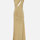 Amore-Ruched Jersey Maxi Dress With Slit And Accessory Detail in Yellow