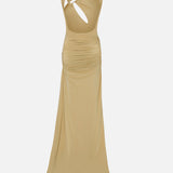 Amore-Ruched Jersey Maxi Dress With Slit And Accessory Detail in Yellow