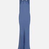 Bianca-Open-Back Satin Dress With Accessory Detail