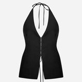Gilly-Linen Backless Vest in Black