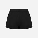 Meredith-Linen Tailored Pleated Mini Shorts in Black