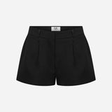 Meredith-Linen Tailored Pleated Mini Shorts in Black
