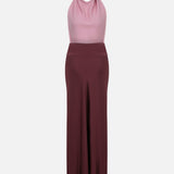 Sandra-Draped High-Neck-Color-Block Satin Maxi Dress in Pink