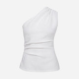 Mia - Drape Detaylı Tek Omuz Keten Bluz