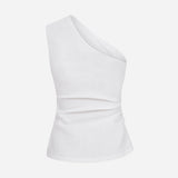 Mia - Drape Detaylı Tek Omuz Keten Bluz