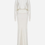 Brooklyn - Satin Maxi Dress With Open Back With Tuxedo Belt