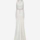 Sidney - Draped High Neck Bias Cut Satin Maxi Dress With Tuxedo Belt