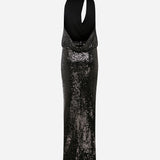 Lone - Cowl Neck Cut Out Detailed Black Sequin Maxi Dress