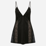 Rita-Satin V-Neck Dress With Sequin Neckline And Side Details