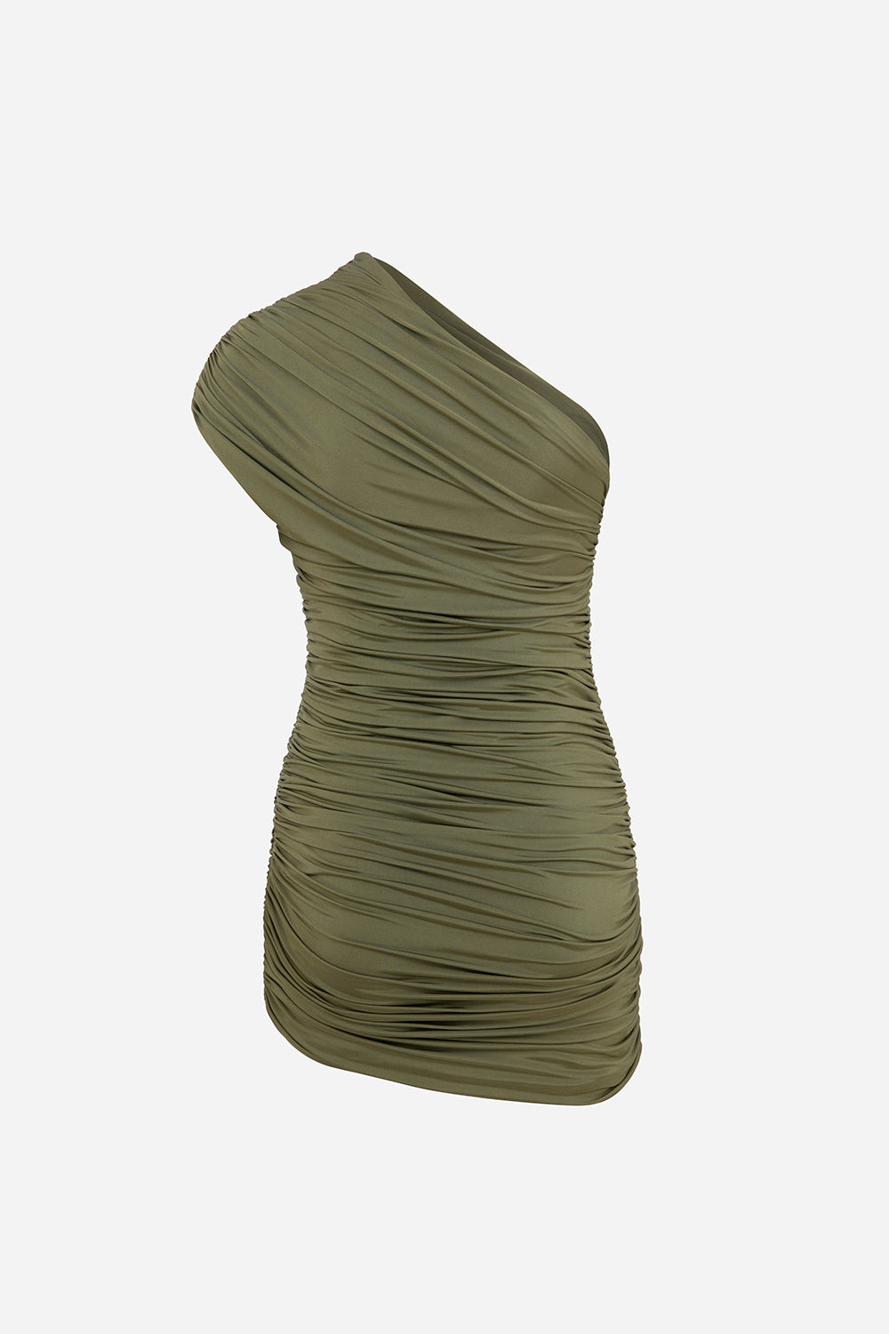 Teresa-Draped One-Shoulder Mini Jersey Dress in Khaki