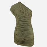Teresa-Draped One-Shoulder Mini Jersey Dress in Khaki