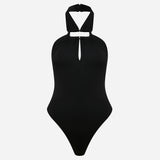 Leya-Accessory-Detail Open-Back Jersey Bodysuit in Black