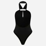 Leya-Accessory-Detail Open-Back Jersey Bodysuit in Black