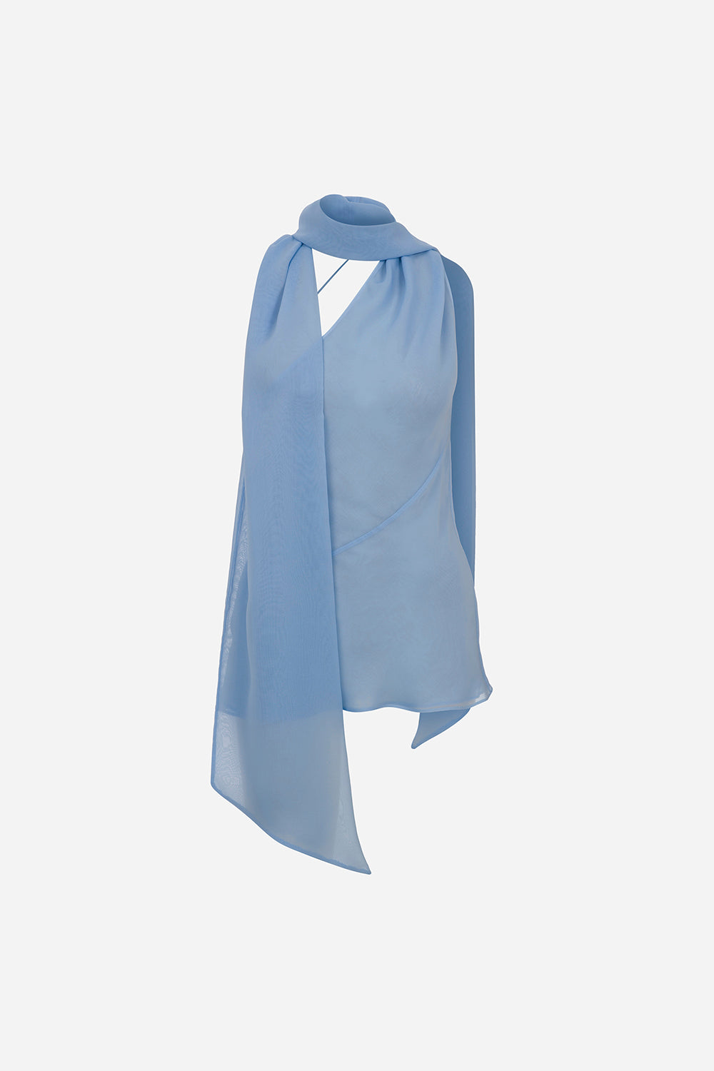 Nicole-Crinkle One-Shoulder Scarf-Detail Chiffon Blouse