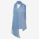 Nicole-Crinkle One-Shoulder Scarf-Detail Chiffon Blouse