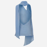 Nicole-Crinkle One-Shoulder Scarf-Detail Chiffon Blouse