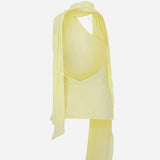 Elise-One-Shoulder Crushed Chiffon Scarf-Detail Blouse