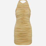 Amber-Draped Open-Back Jersey Mini Dress in Butter Yellow