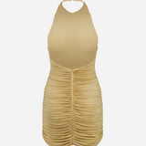 Amber-Draped Open-Back Jersey Mini Dress in Butter Yellow