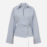 Lee-Draped Poplin Shirt With Accessory Detail in Blue Stripe
