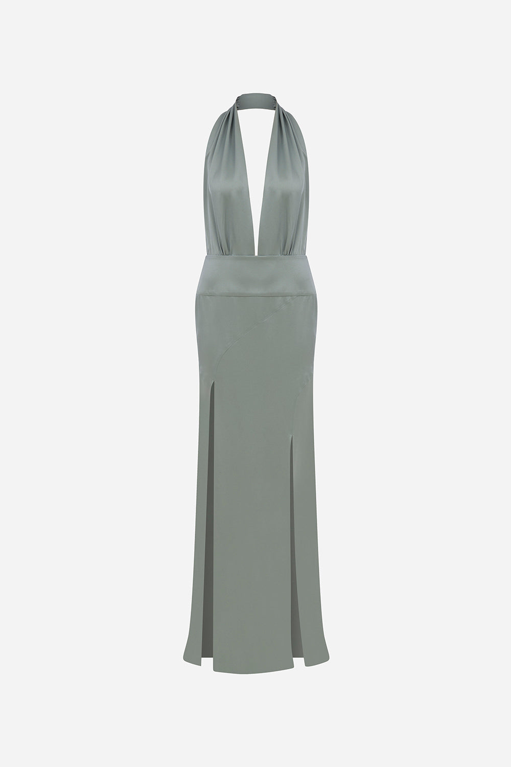 green dress with two slits Tyra-V-Neck Satin Maxi Dress With Double Side Slits in Sea Green – ILA  Official
