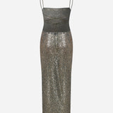 Anissa-Backless Sequin Midi Dress