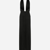 Simi-V Neck Linen Dress With Knot Detail in Black