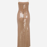 Cher-Strapless Sequin Midi Dress With Accessory Detail