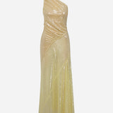 Breeze-One-Shoulder Draped Sequin Midi Dress With Back Detail in Yellow Sequin