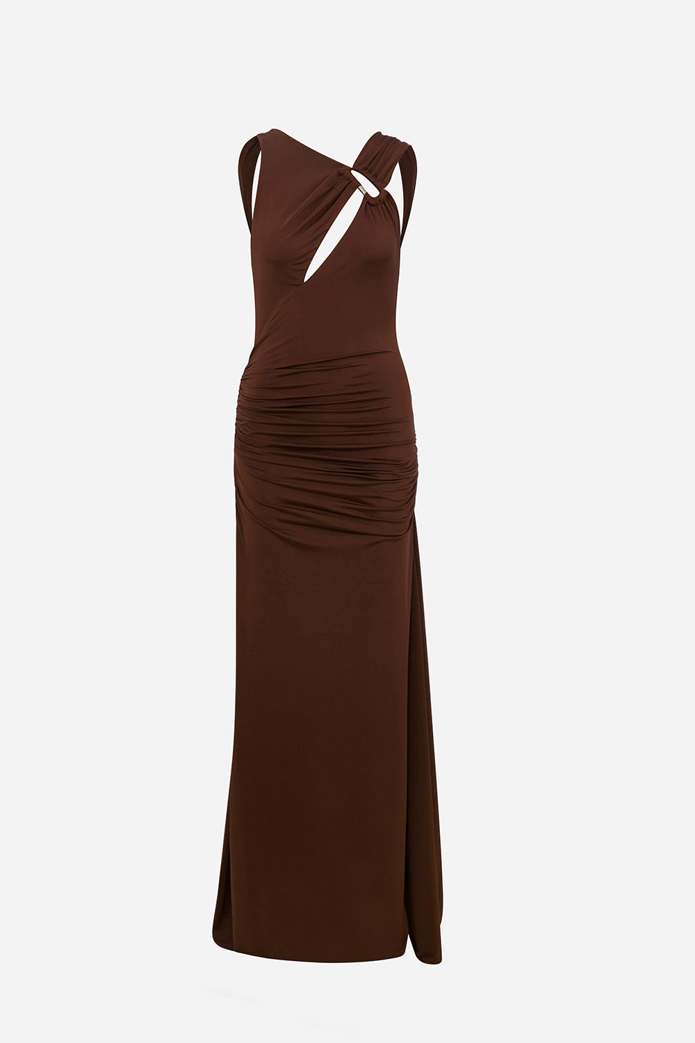Amore-Ruched Jersey Maxi Dress With Slit And Accessory Detail in Brown –  ILA Official