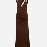 Amore-Ruched Jersey Maxi Dress With Slit And Accessory Detail
