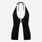 June-Open-Back Vest With Front Accessory Detail in Black