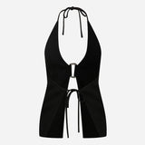 June-Open-Back Vest With Front Accessory Detail in Black
