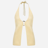 June-Open-Back Vest With Front Accessory Detail in Light Yellow