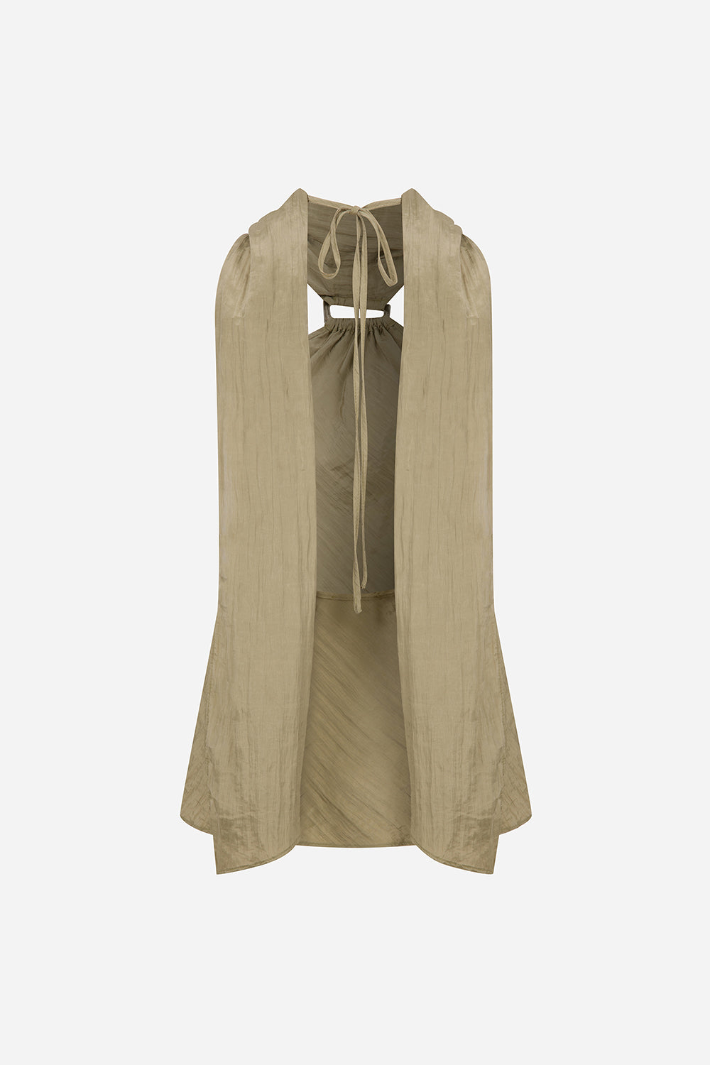 Kae-Open-Back Crinkle Top With Accessory Detail in Khaki