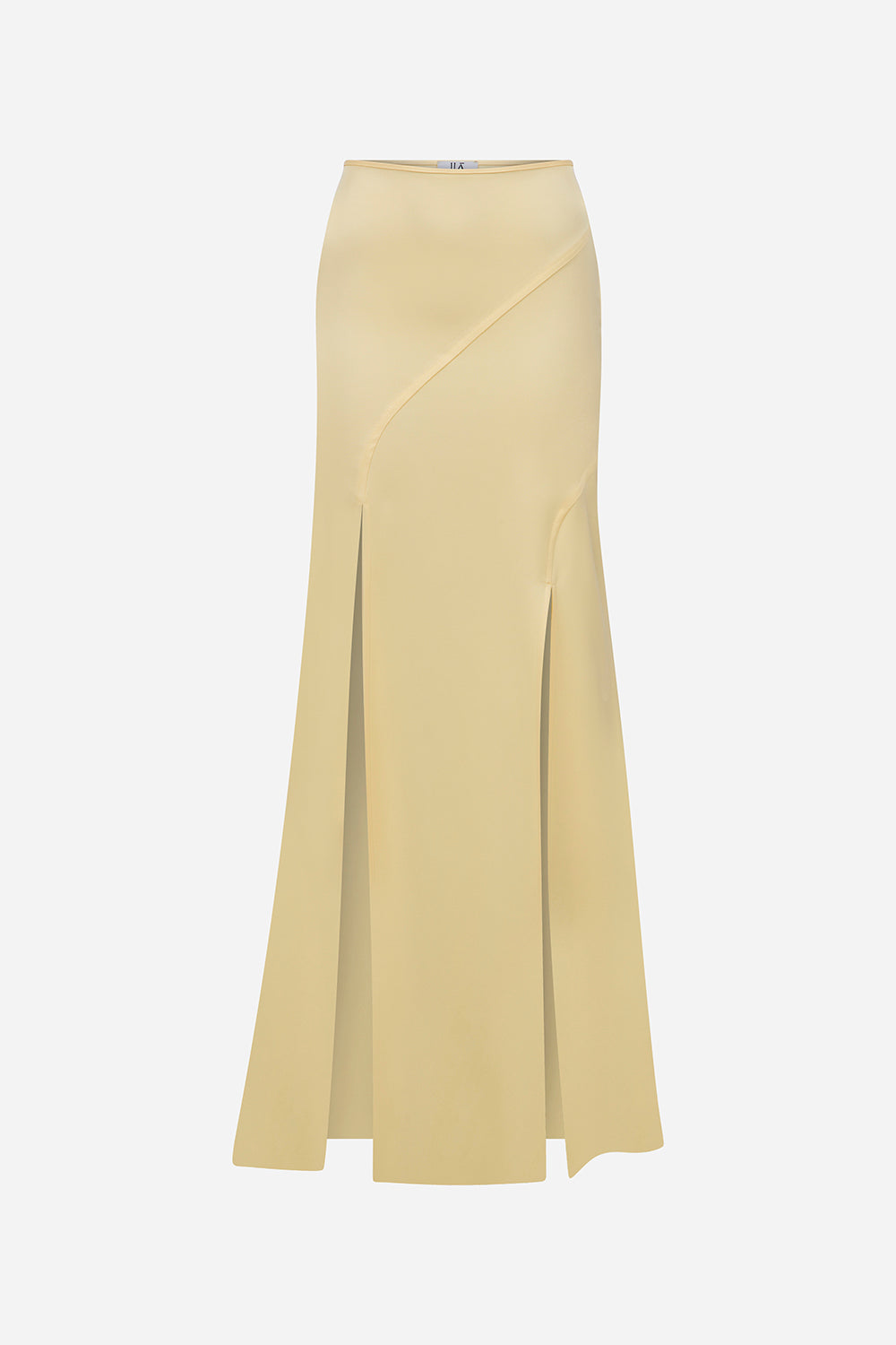 Jaime-Maxi Skirt With Double Front Slit Detail in Butter Yellow