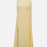 Jaime-Maxi Skirt With Double Front Slit Detail in Butter Yellow