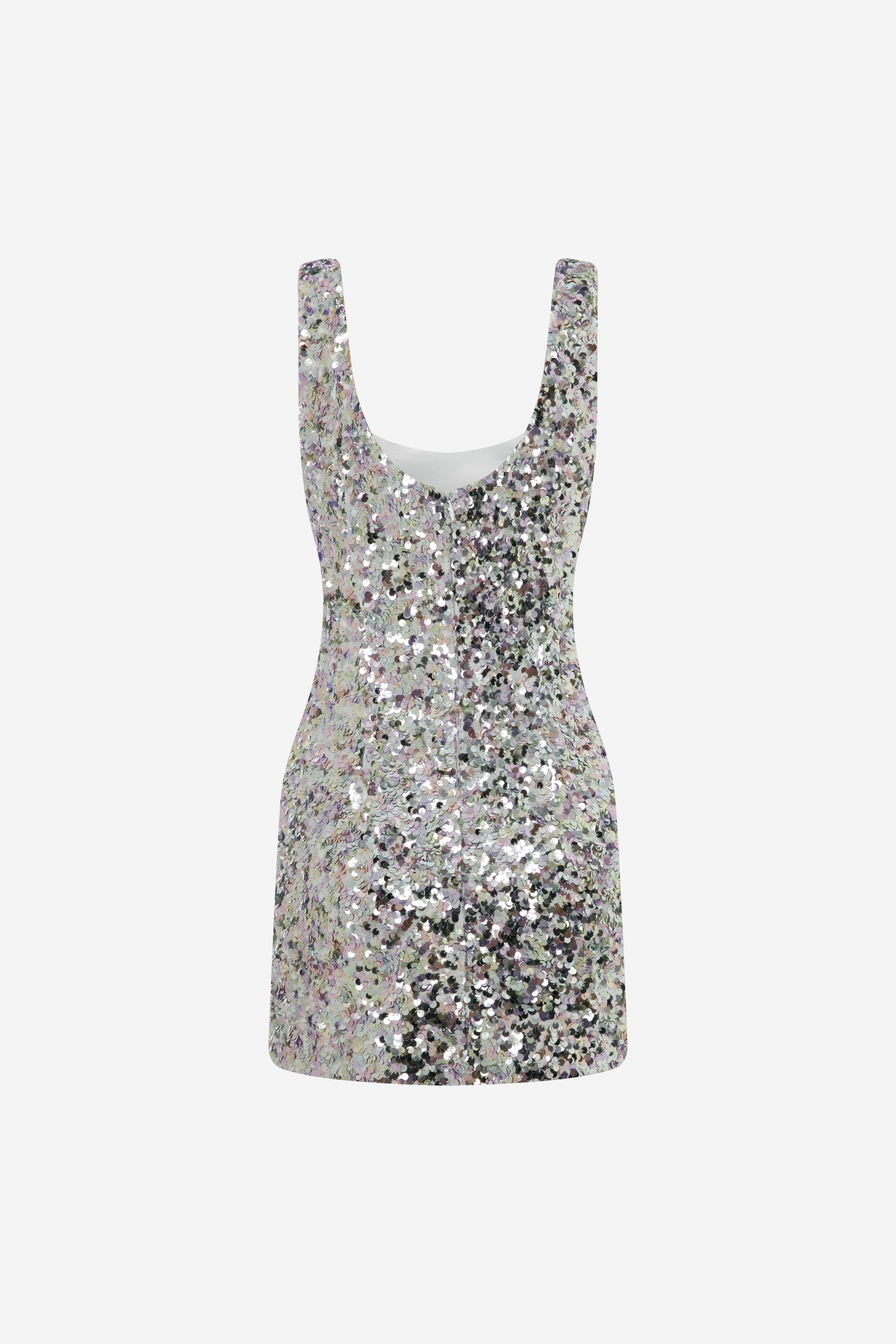 Isadora - U Neck Mini Sequin Dress With Slit