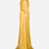 Trisha- V Neck Satin Dress With Tuxedo Belt Detail