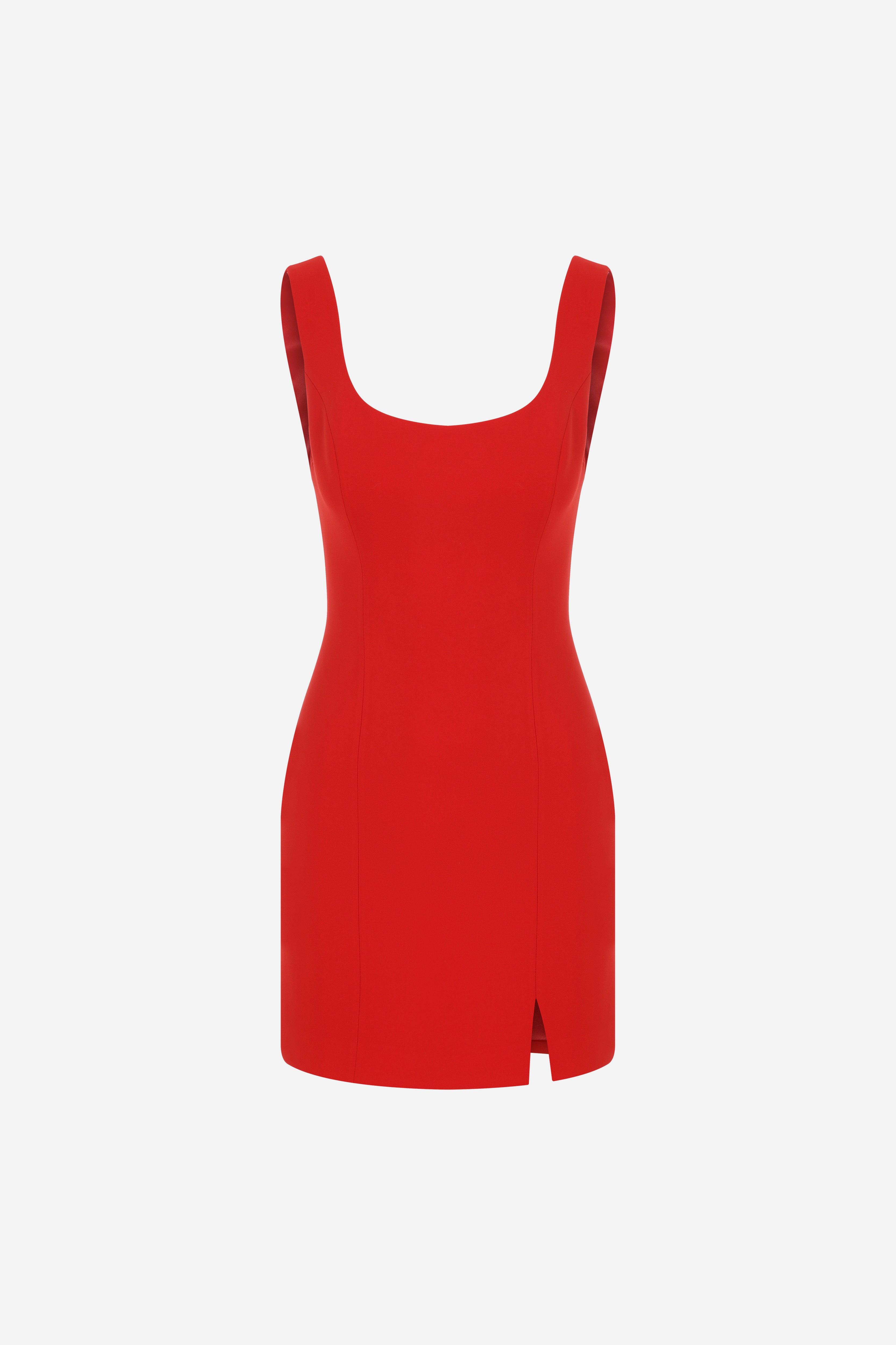 Isadora-  U Neck Mini Dress With Front Slit