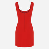 Isadora-  U-Neck Mini Dress With Front Slit in Red