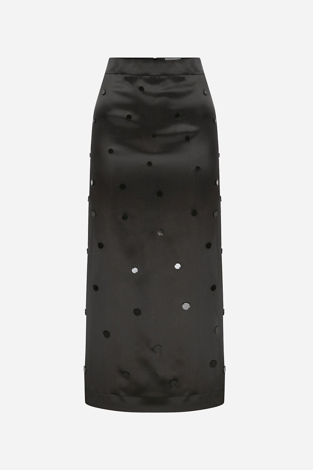 Sherly-Silk Organza Midi Skirt With Hand Stitched Mirrors
