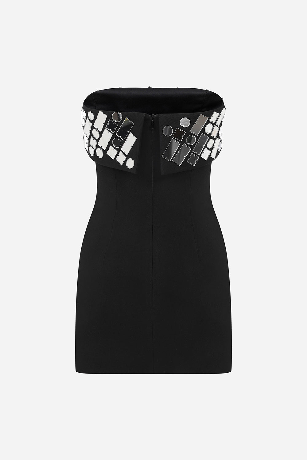 Poly - Strapless Mini Dress With Hand Stitched Mirrors