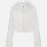 Ani-Feather-Detailed Jacquard Crop Jacket