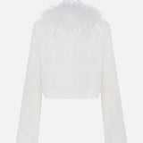 Ani-Feather-Detailed Jacquard Crop Jacket