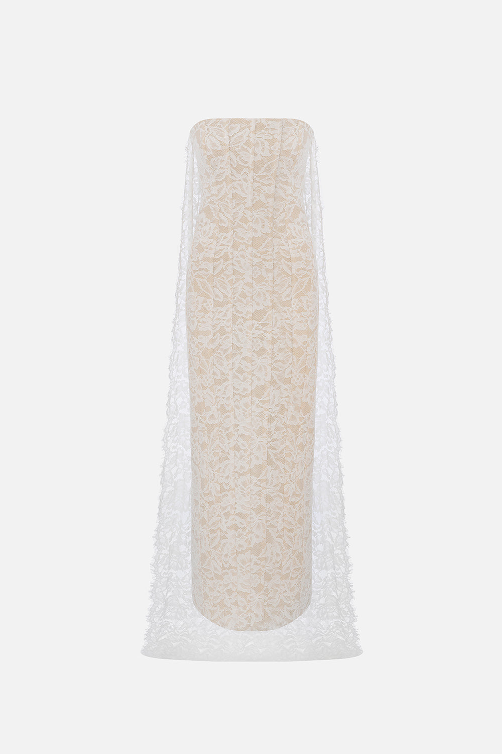 Miles-Strapless Lace Midi Dress With Back Train Detail – ILA Official