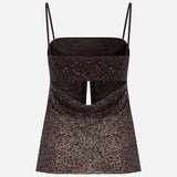 Asita - Sequin Top with Front Slit and Cowl Back in Brown